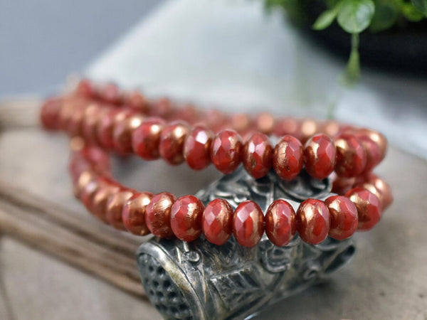 *30* 3x5mm Bronze Washed Red Opaline Fire Polished Rondelle Beads