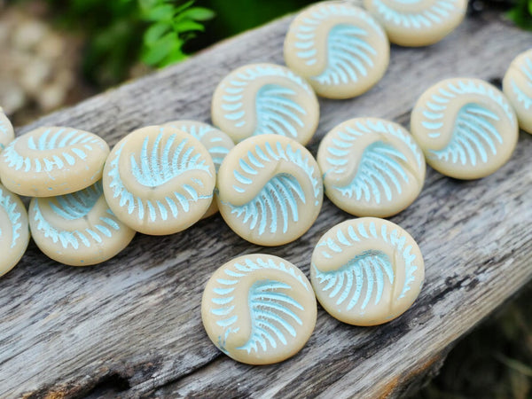 *6* 19mm Turquoise Washed Matte Eggshell Opal Fossil Coin Beads