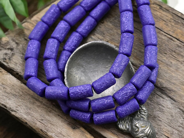 *16* 9x5mm Purple Washed Etched Indigo Tube Beads