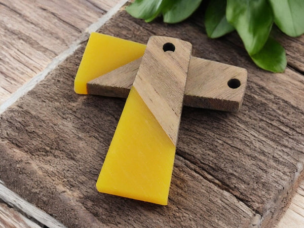 *2* 30x12mm Wood/Resin (Yellow) Trapezoid Pendants