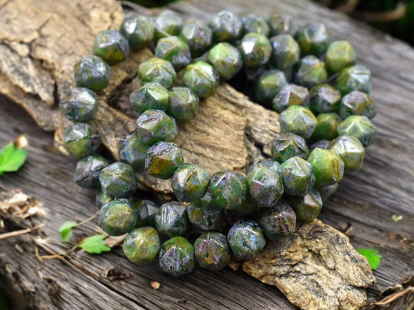 *20* 8mm Mixed Blue & Green Picasso Antique Cut Round Beads