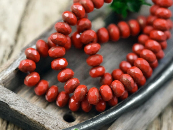 *30* 3x5mm Bronze Washed Lipstick Red Fire Polished Rondelle Beads