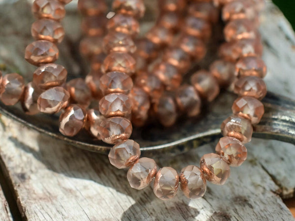 *30* 3x5mm Copper Washed Matte Peach Fire Polished Rondelle Beads