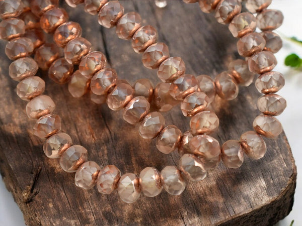 *30* 3x5mm Copper Washed Matte Peach Fire Polished Rondelle Beads