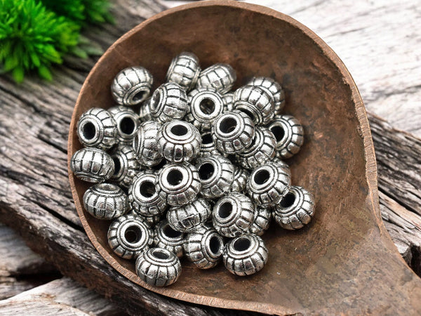 *100* 6x4mm Antique Silver Grooved Rondelle Spacer Beads