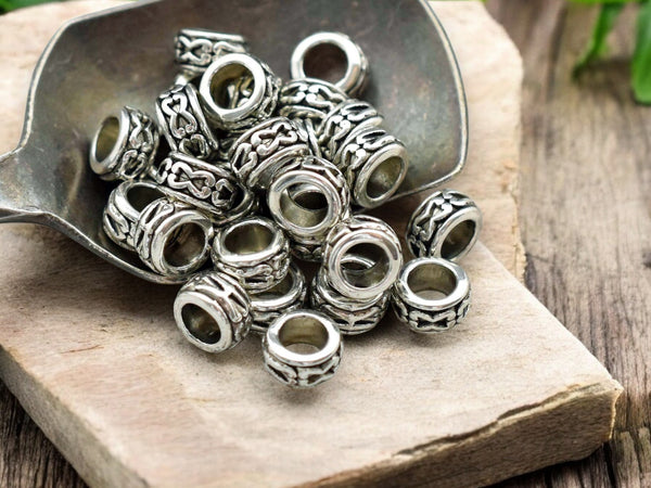 *100* 7x4mm Antique Silver Large Hole Rondelle Spacer Beads