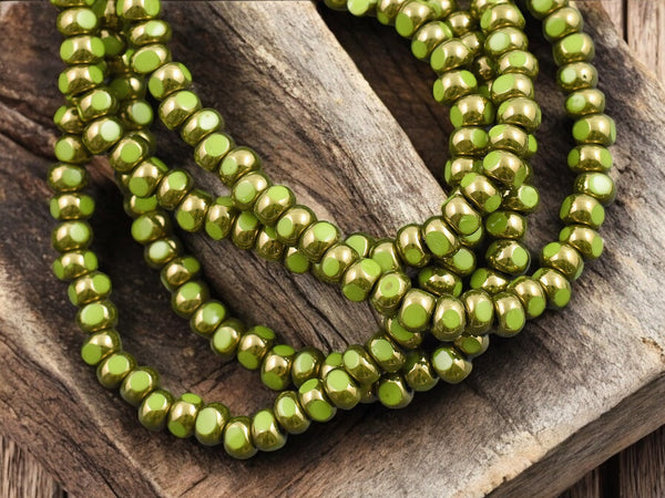 *50* 4x3mm Bronze Washed Gaspeite Green Trica Beads