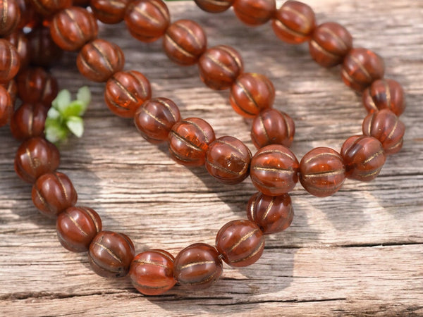 *20* 8mm Bronze Washed Orange Opaline Round Melon Beads