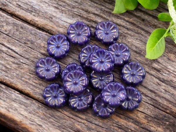 *16* 9mm Purple Washed Violet Hawaiian Flower Beads