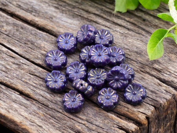 *16* 9mm Purple Washed Violet Hawaiian Flower Beads