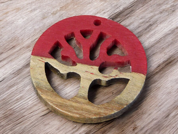 28mm Wood Resin Tree of LIfe Pendant (Red)