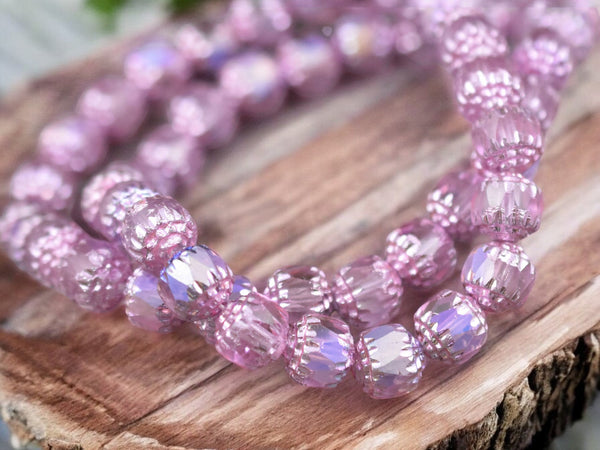 Pink Washed Hot Pink Apollo AB Fire Polished Cathedral Beads