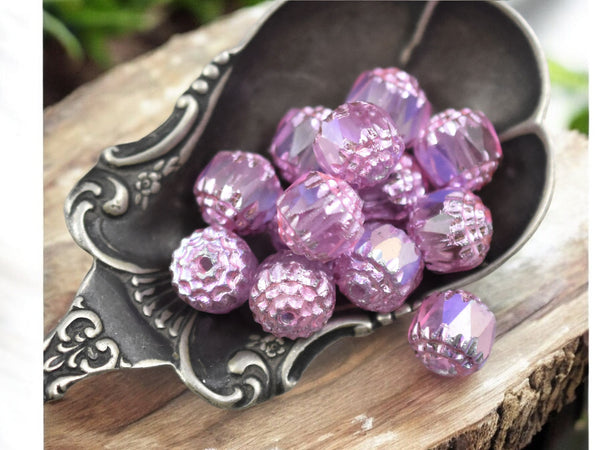 Pink Washed Hot Pink Apollo AB Fire Polished Cathedral Beads