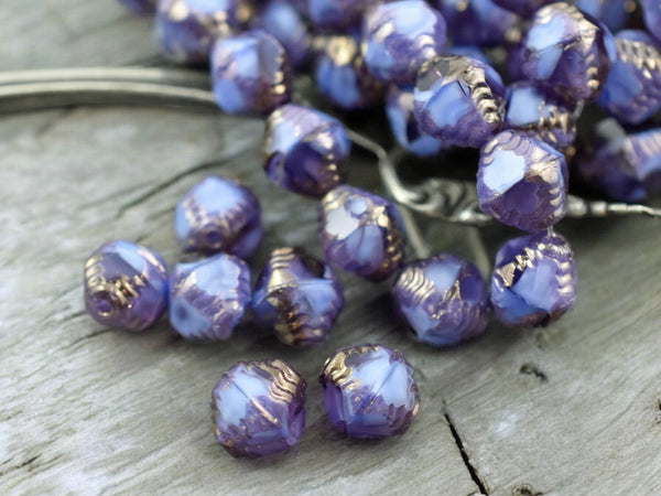 *15* 10x8mm Bronze Washed Cornflower Violet Faceted Bicone Beads