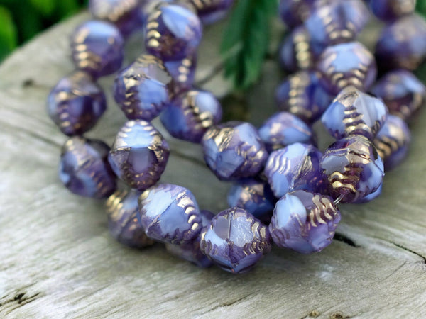 *15* 10x8mm Bronze Washed Cornflower Violet Faceted Bicone Beads