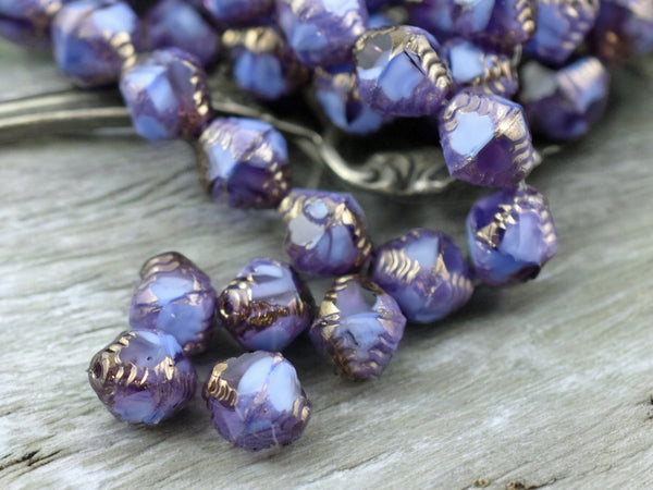 *15* 10x8mm Bronze Washed Cornflower Violet Faceted Bicone Beads