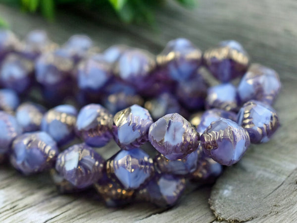 *15* 10x8mm Bronze Washed Cornflower Violet Faceted Bicone Beads