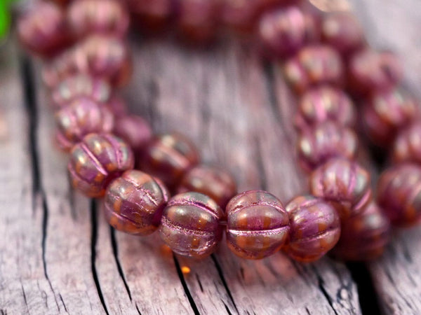 *20* 8mm Pink Washed Boysenberry Luster Large Hole Melon Beads