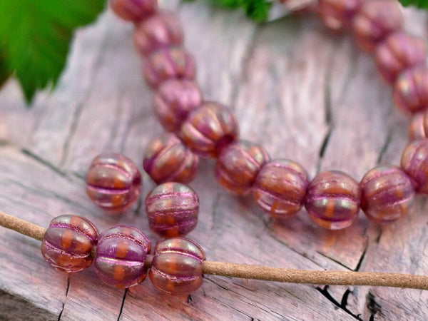 *20* 8mm Pink Washed Boysenberry Luster Large Hole Melon Beads