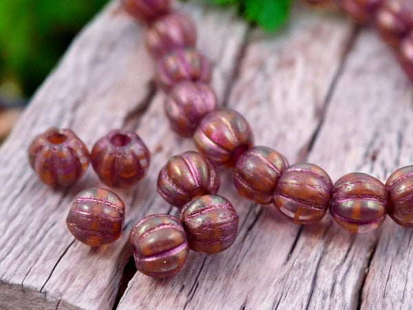 *20* 8mm Pink Washed Boysenberry Luster Large Hole Melon Beads