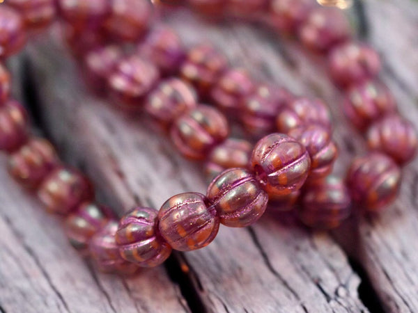 *20* 8mm Pink Washed Boysenberry Luster Large Hole Melon Beads