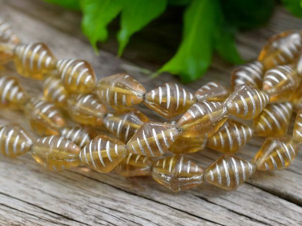 12x9mm Silver Washed Matte Amber Bicone Beads