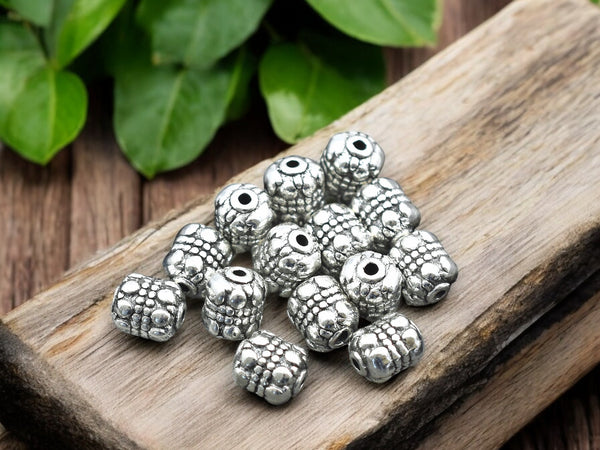 *50* 7x8mm Antique Silver Barrel Spacer Beads