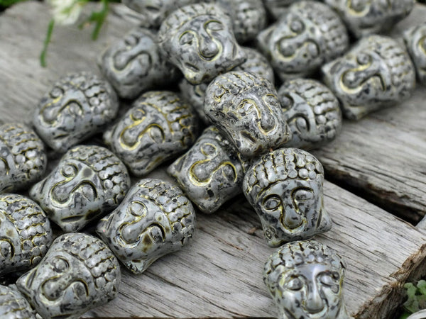 *4* 15x14mm Jet Travertine Buddha Head Beads