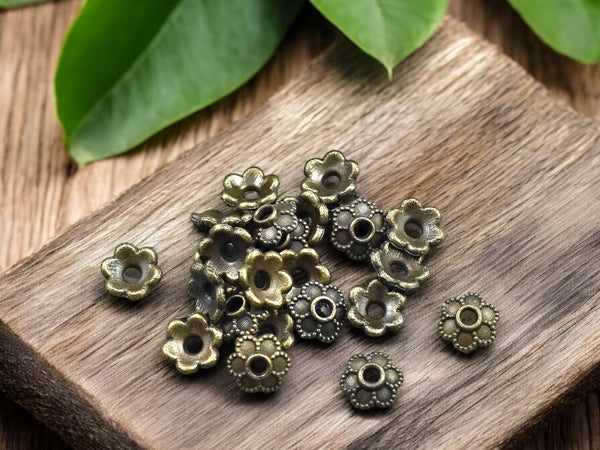 *100* 6mm Antique Bronze Bead Caps