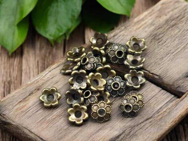 *100* 6mm Antique Bronze Bead Caps