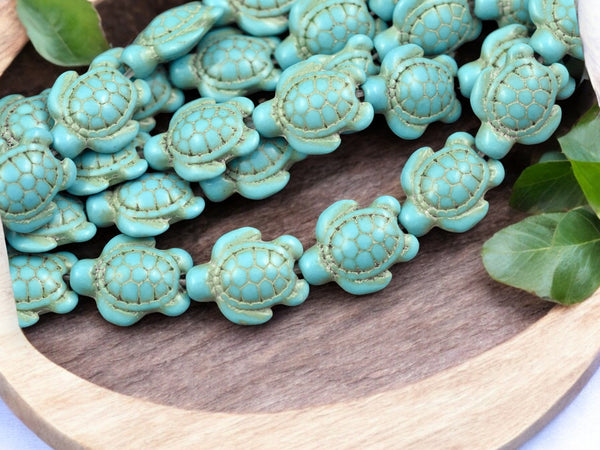 18x14x8mm Synthetic Turquoise Turtle Beads - 15" Strand