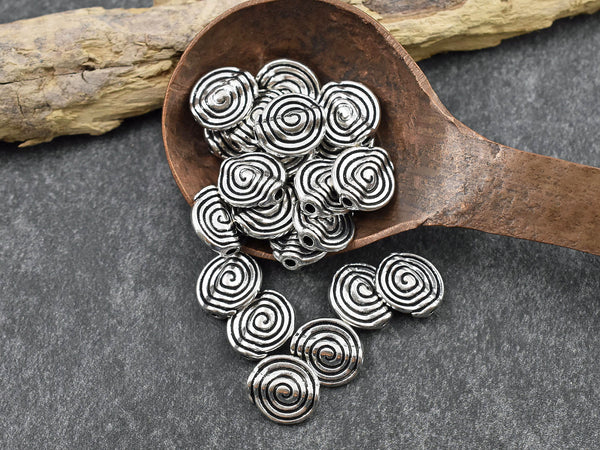 *50* 11mm Antique Silver Circle Of Life Coin Beads