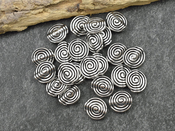 *50* 11mm Antique Silver Circle Of Life Coin Beads