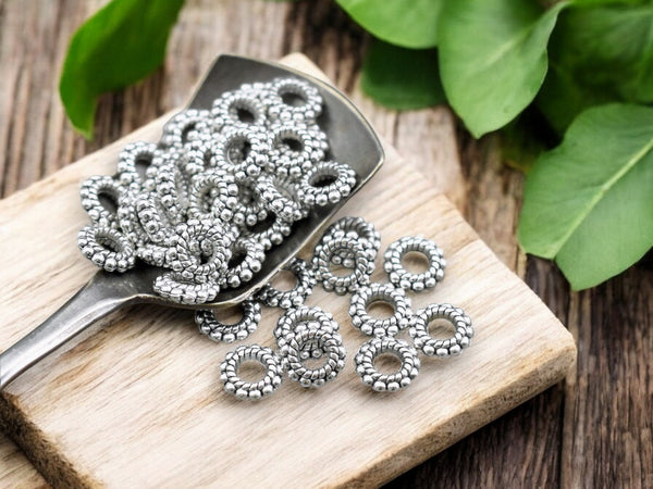 *100* 8x3mm Antique Silver Large Hole Daisy Spacer Beads