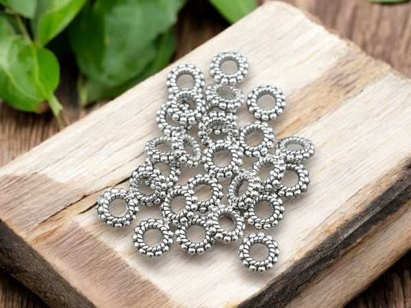 *100* 8x3mm Antique Silver Large Hole Daisy Spacer Beads