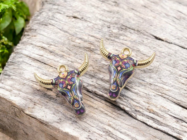 *10* 22x21mm Boho Enamel Cow Head Charms