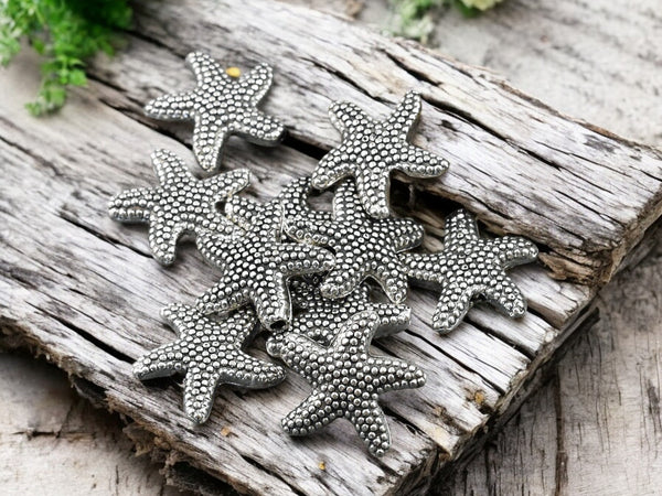 *50* 14mm Antique Silver Starfish Beads