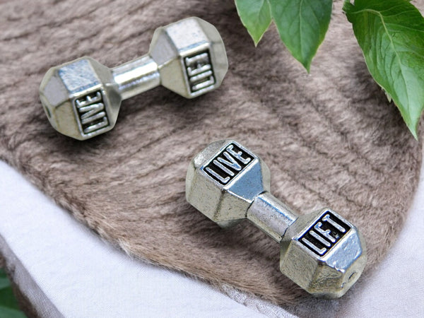 *10* 19x8mm Antique Silver Weight Lifting Beads