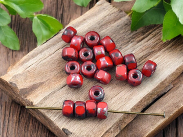 20g 3 Cut Red Travertine 2/0 Matubo Beads