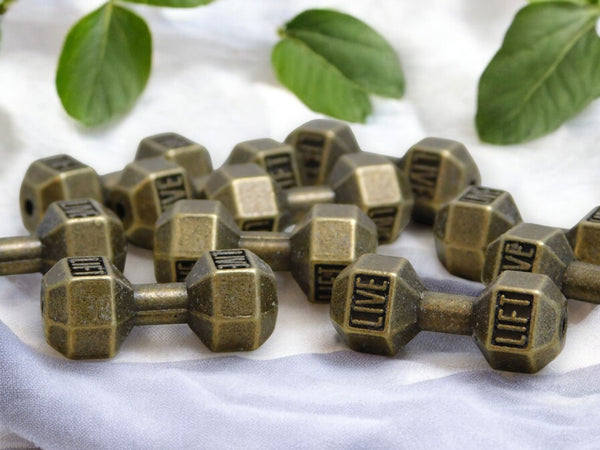 *10* 19x8mm Antique Bronze Weight Lifting Beads