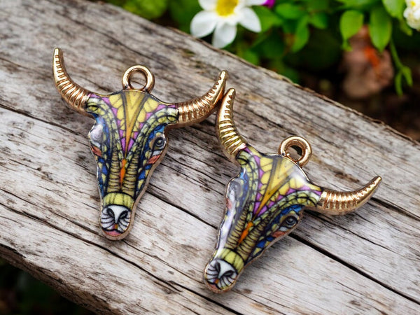 *10* 22x21mm Floral Enamel Cow Head Charms