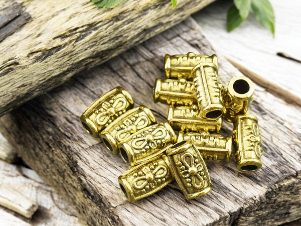 *50* 11x6mm Antique Gold Column Beads