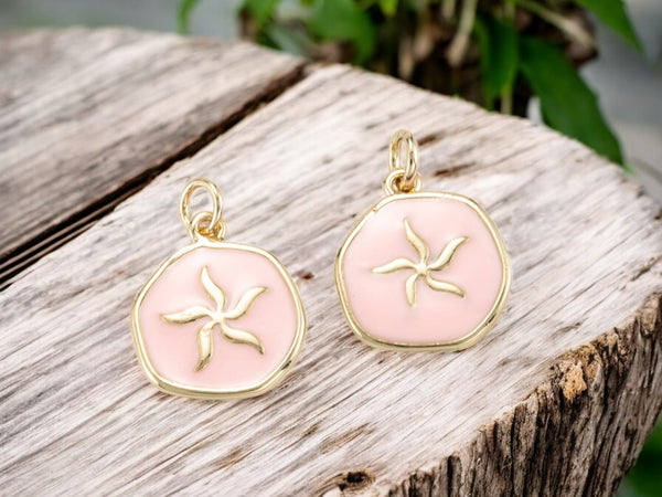 *5* 17x15mm 18k Gold Plated Brass w/Pink Enamel Starfish Charms