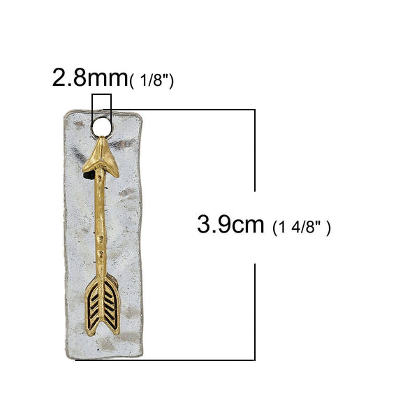 *5* 39x12mm Antique Silver/Gold Rectangle Arrow Pendants