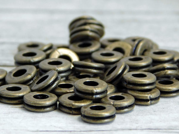 *100* 6x2mm Antique Bronze Grooved Rondelle Spacer Beads