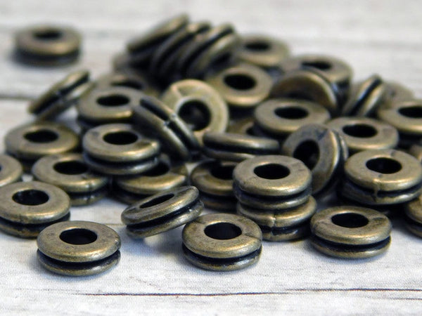 *100* 6x2mm Antique Bronze Grooved Rondelle Spacer Beads