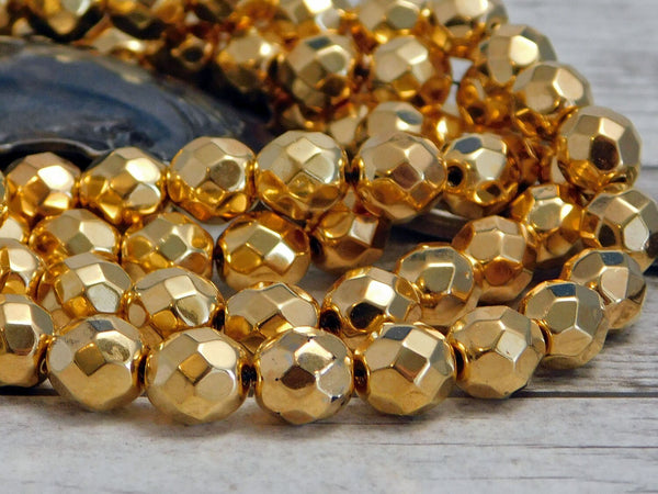 Gold Coated Fire Polished Round Beads -- 6mm or 8mm