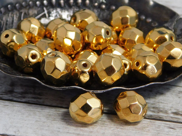 Gold Coated Fire Polished Round Beads -- 6mm or 8mm