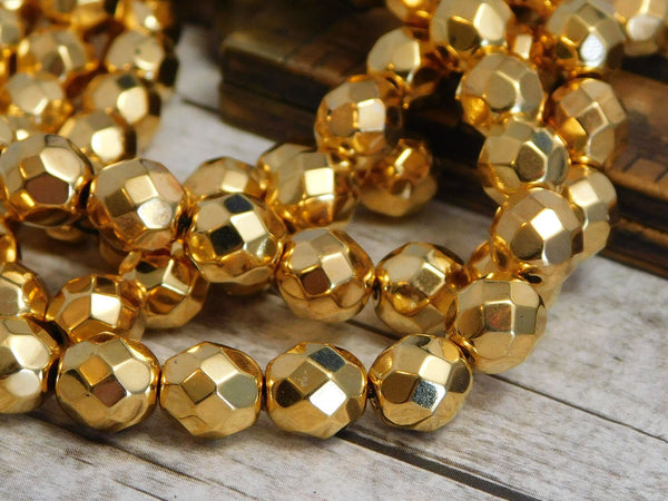 Gold Coated Fire Polished Round Beads -- 6mm or 8mm