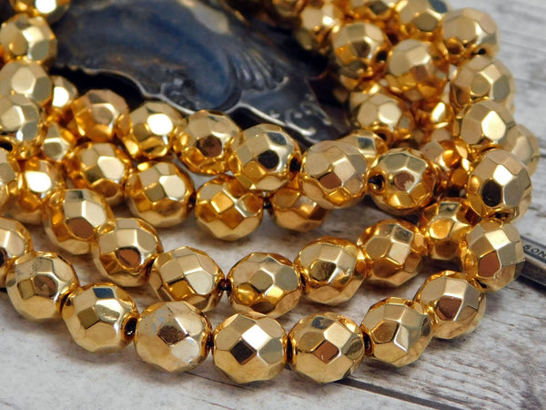 Gold Coated Fire Polished Round Beads -- 6mm or 8mm